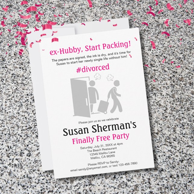Divorce Party Slutligen Free Feminine Rosa Funny Julkort (Throw her a Finally Free ex-Hubby, Start Packing! divorce party to celebrate her new-found freedom.)