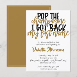 Divorce Party | Svart och Guld Pop Champagne Inbjudningar