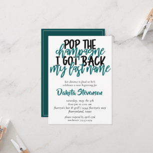 Divorce Party Teal Pop the Champagne-inbjudan Inbjudningar