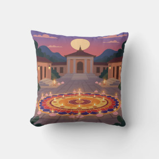 Diwali 2025 Throw Pillow – Rangoli & Diya Home Dec Kudde