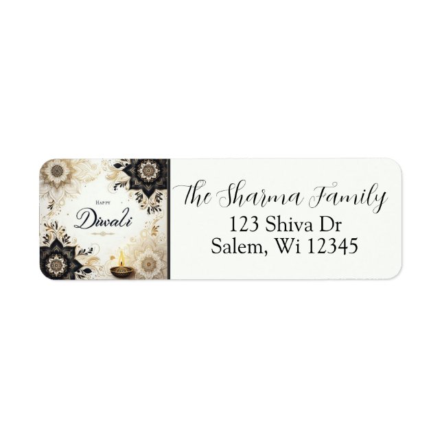 Diwali Address Label med Elegant Blommigt & Diya Returadress Etikett (Framsidan)