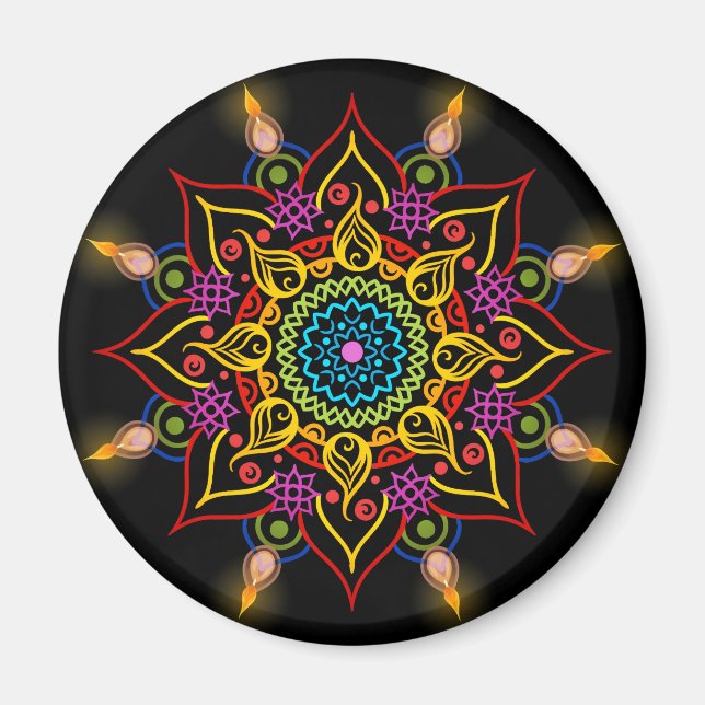 Diwali Blangoli med oljelampor Magnet (Framsidan)