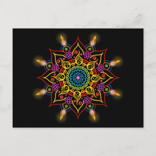 Diwali Blangoli med oljelampor Vykort