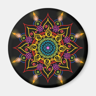 Diwali blomma Rangoli med olje- lampor Magnet