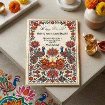 Diwali Deepak Påfågel Blommotiv Ljus Festival