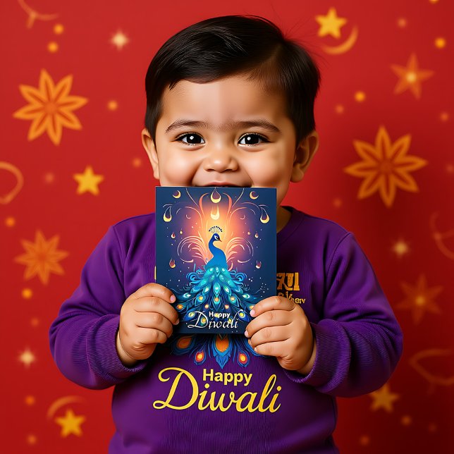 Diwali Delight med blå Peacock 🦚 Helg Vykort (Enchanting Diwali Delight with blue Peacock🦚 Holiday Postcard, custom text)