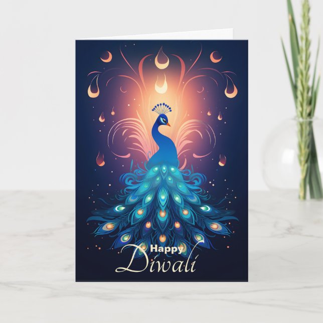 Diwali Delight med blå Peacock 🦚 Helgkort (Framsida)