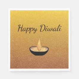 Diwali Diya Flame Lamp Elegant Glitter Guld Pappersservett