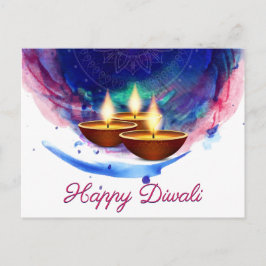 Diwali Diyas Blue Paint Tvättar Vykort