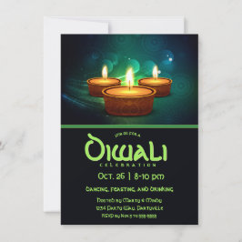 Diwali Diyas med Blue och Teal Inbjudningar