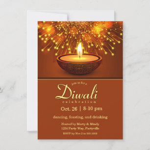 Diwali Diyas och Fireworks Inbjudningar