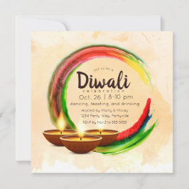 Diwali Diyas Watercolor Circle Inbjudningar
