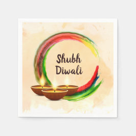 Diwali Diyas Watercolor Circle Pappersservett
