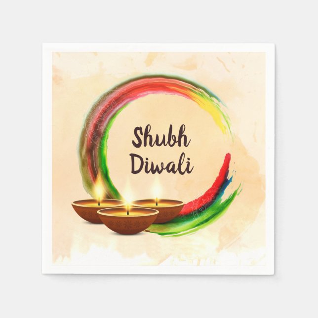 Diwali Diyas Watercolor Circle Pappersservett (Framsidan)
