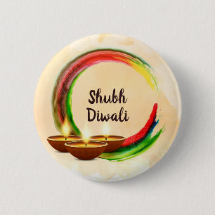 Diwali Diyas Watercolor Rainbow Circle Knapp