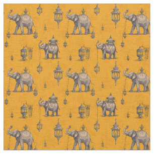 Diwali Elefant i Gyllene Fält Toile de Jouy Tyg