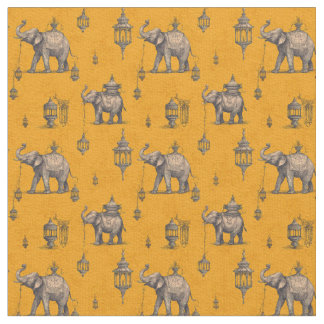 Diwali Elefant i Gyllene Fält Toile de Jouy Tyg