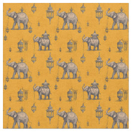 Diwali Elephant in Golden Field Toile de Jouy  Tyg