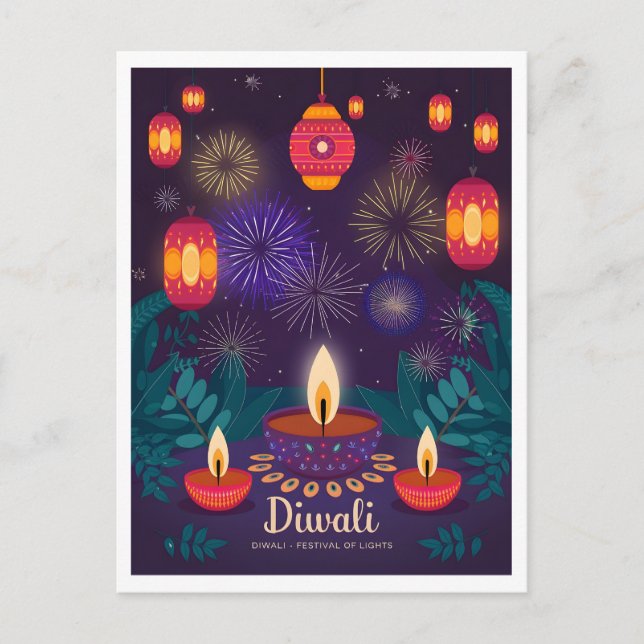 Diwali-festivalen i Ljus Vintage Vykort (Framsida)