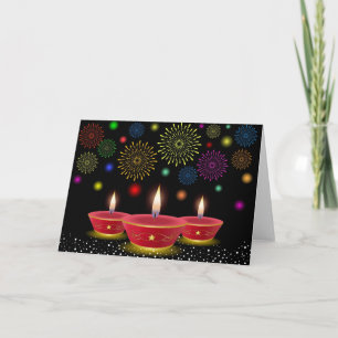 Diwali firanden med glödande lampor & fyrverkerier kort