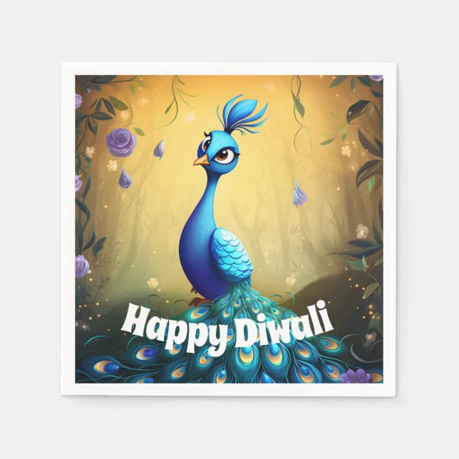 🦚 Diwali : Förändrat vykort för peacock Pappersservett (Framsidan)
