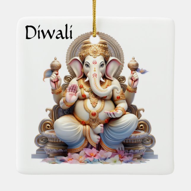 Diwali Ganesha Julgransprydnad Keramik (Baksida)