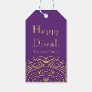 Diwali Gift-Märkrn i Lila och Guld i Indiska Mön Presentetikett