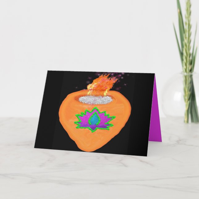 Diwali glitter Diya med lotus Helgkort (Framsida)