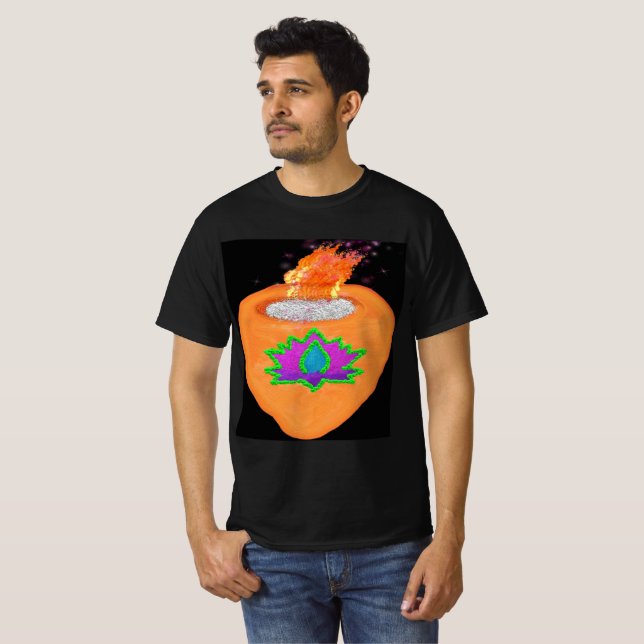 Diwali glitter Diya med lotus T Shirt (Hel framsida)