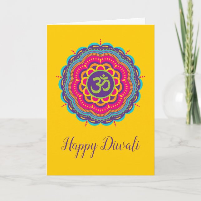 Diwali Greeting Card in Bright Färg Mandala Kort (Framsida)