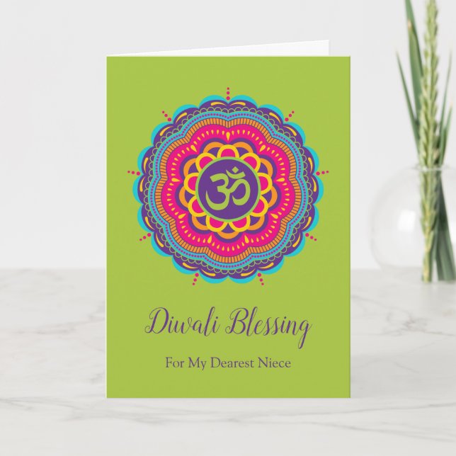 Diwali Greeting Card in Bright Färg Mandala Kort (Framsida)