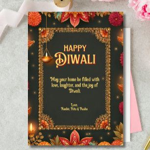 Diwali Grönt Guld Lamps Blommigt Ornate Gräns Inbjudningar