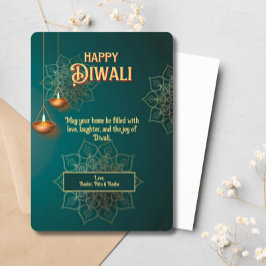 Diwali Grönt Guld Lamps Mandala Julkort