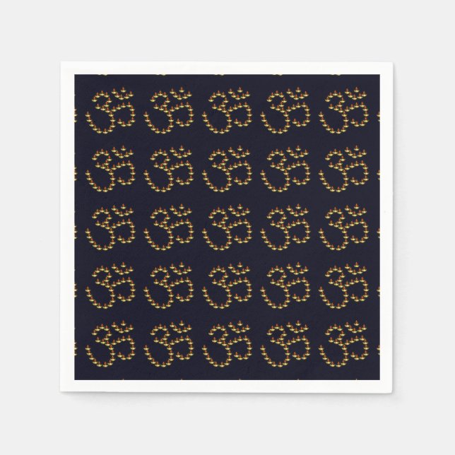 Diwali Guld Deepa in Om Symbol Mörk blått Pappersservett (Framsidan)