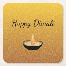 Diwali Guld Glitter Diya Flame Underlägg Papper Kvadrat