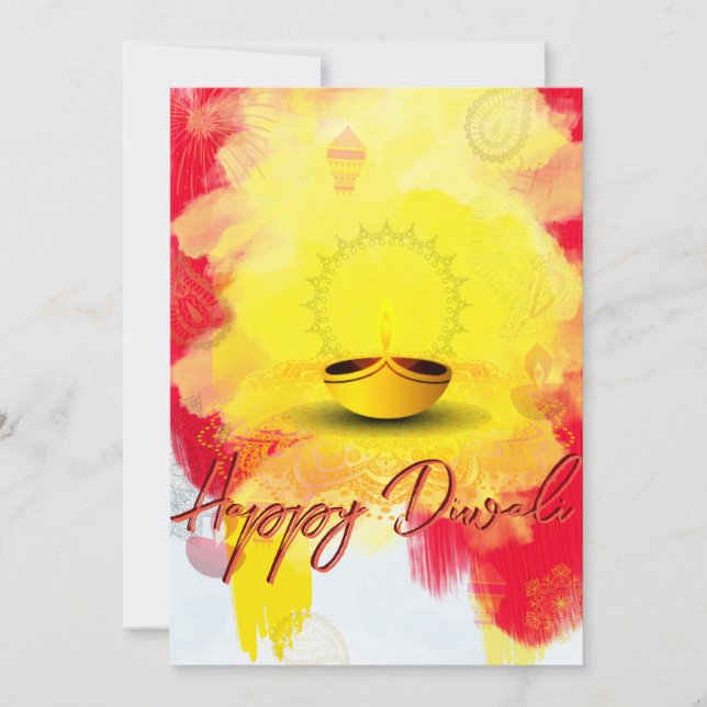 Diwali hälsning med Diya i budgetkort för Helgdag Julkort (Framsida)
