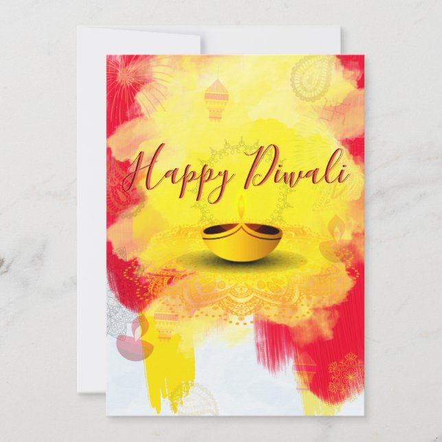 Diwali hälsning med Diya i budgetkort för Helgdag Julkort (Framsida)