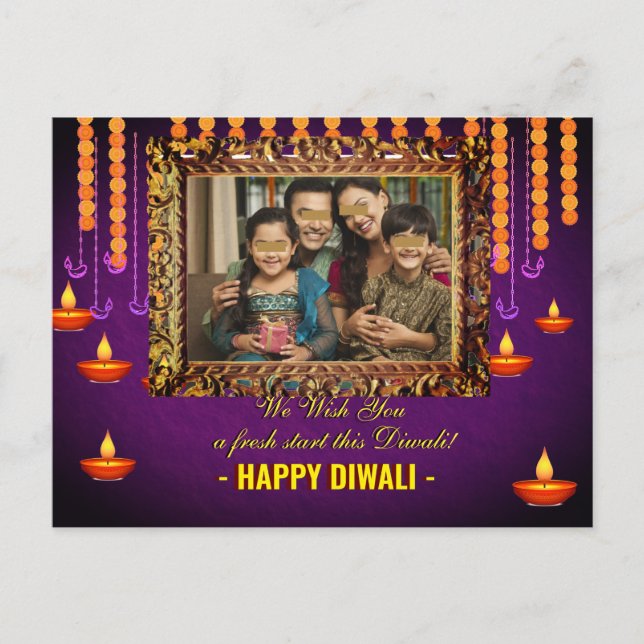 Diwali hälsning traditionellt fotokort vykort (Framsida)