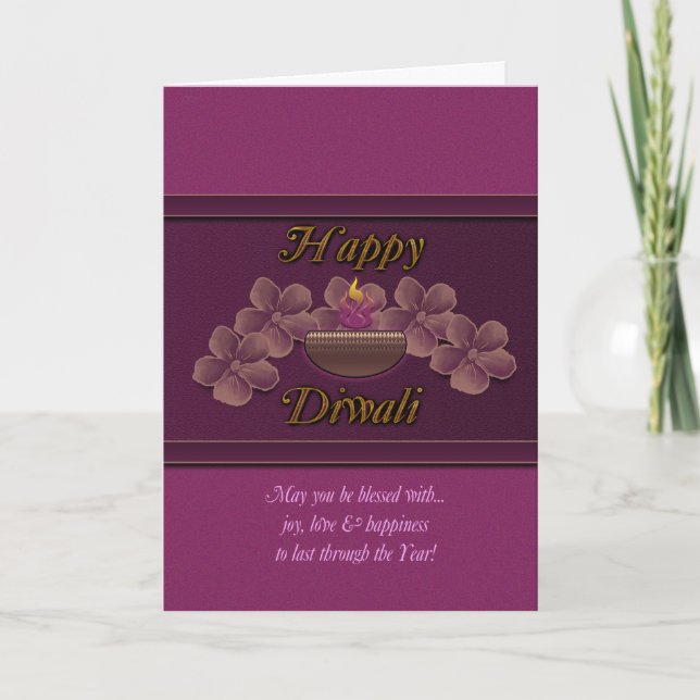Diwali hälsningkort med den purpurfärgade lampan kort (Framsida)