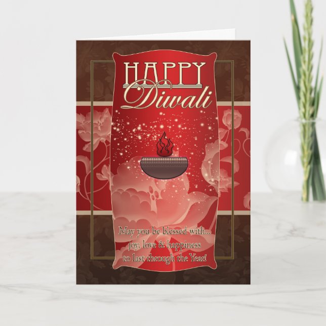Diwali hälsningkort med den röda lampan och kort (Framsida)