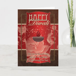 Diwali hälsningkort med den röda lampan och kort