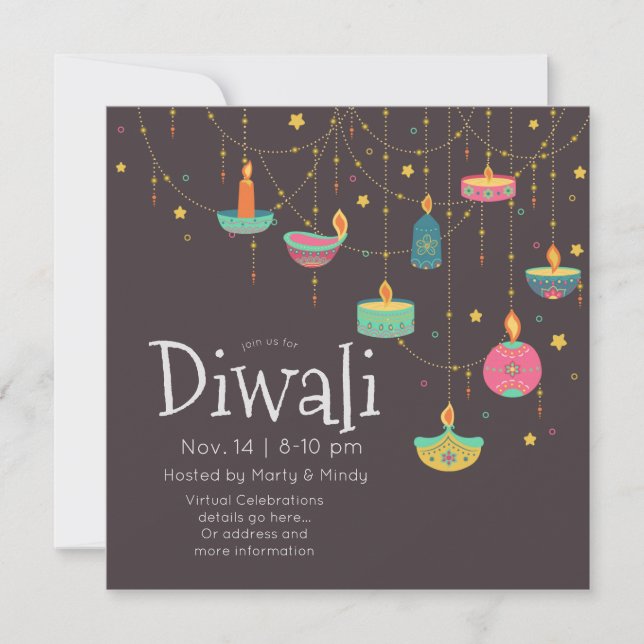 Diwali hängande Deepas Inbjudningar (Framsida)