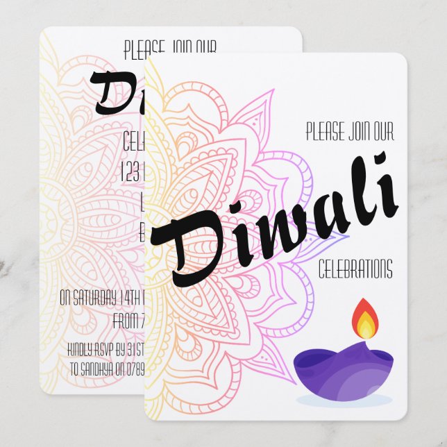 Diwali-inbjudan Inbjudningar (Fram/baksida)
