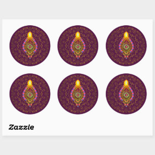 Diwali Jeweled Diya Candle Design Mandala Lila Runt Klistermärke