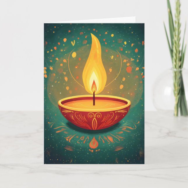 Diwali Light Lamp Grönt Helgkort (Framsida)