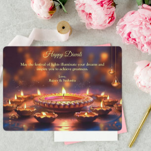 Diwali Lila Golden Lamp Diyas Hälsning Julkort