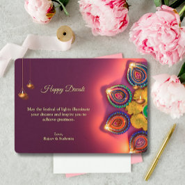 Diwali Lila Golden Lamp Diyas Hälsning Julkort