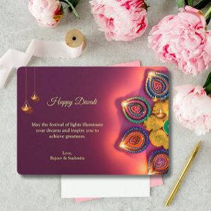 Diwali Lila Golden Lamp Diyas Hälsning Julkort