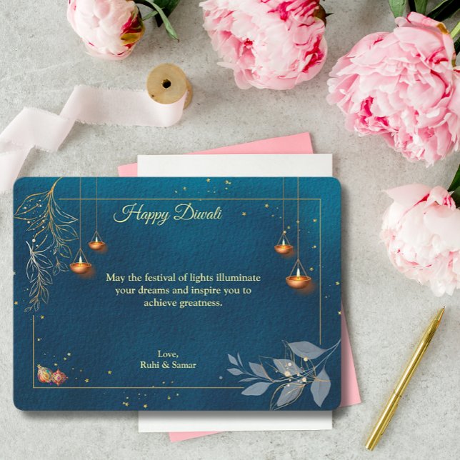 Diwali Lila Golden Lamp Diyas Hälsning Julkort (Skapare uppladdad)