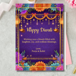 Diwali Lila Guld Diwali Lamps Light Illustration Inbjudningar